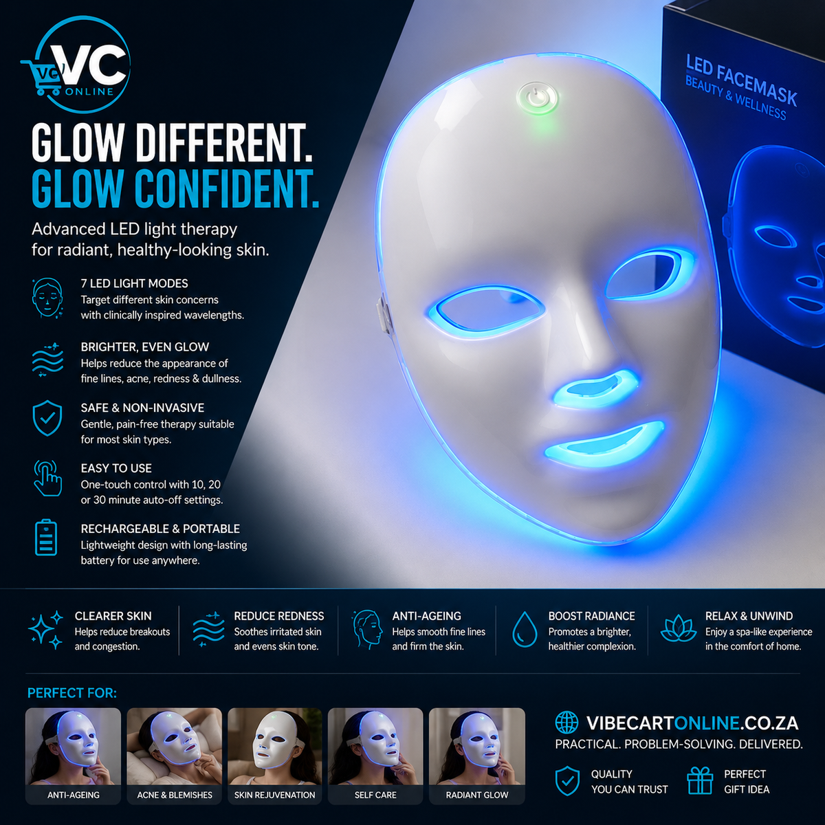 LED Beauty Face Mask — 7 Colour Light Therapy