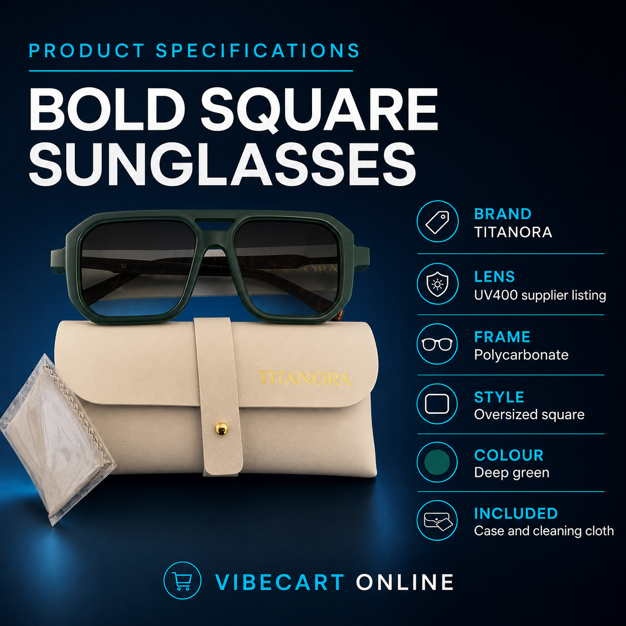 TITANORA Green UV400 Square Sunglasses