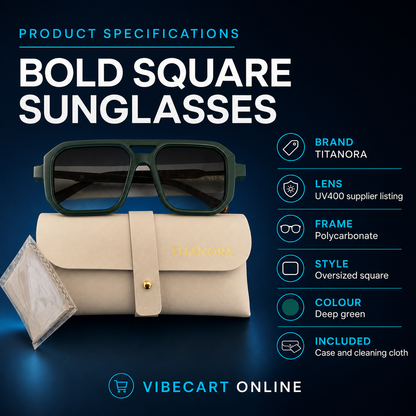 TITANORA Green UV400 Square Sunglasses