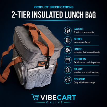 Two-Tier Insulated Lunch Bag with Shoulder Strap