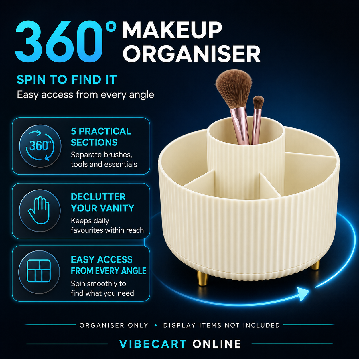 360° Rotating 5-Compartment Makeup Organiser