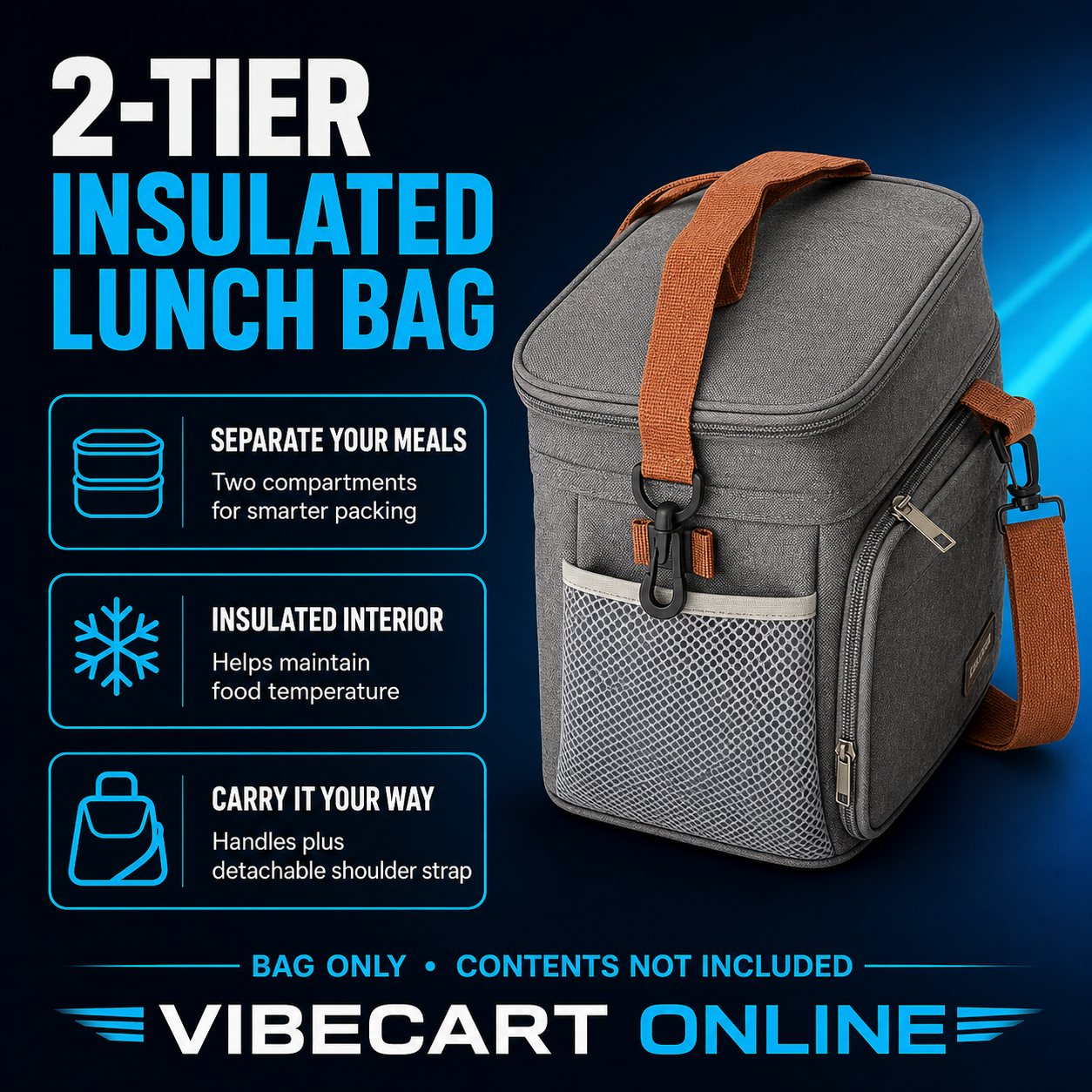 Two-Tier Insulated Lunch Bag with Shoulder Strap