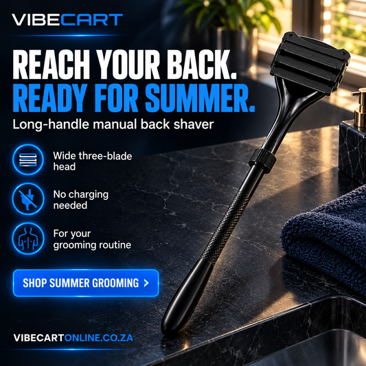Long-handled black manual back shaver for summer grooming