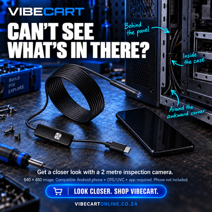 Annotated inspection camera use cases for hard-to-see PC case gaps; phone not included