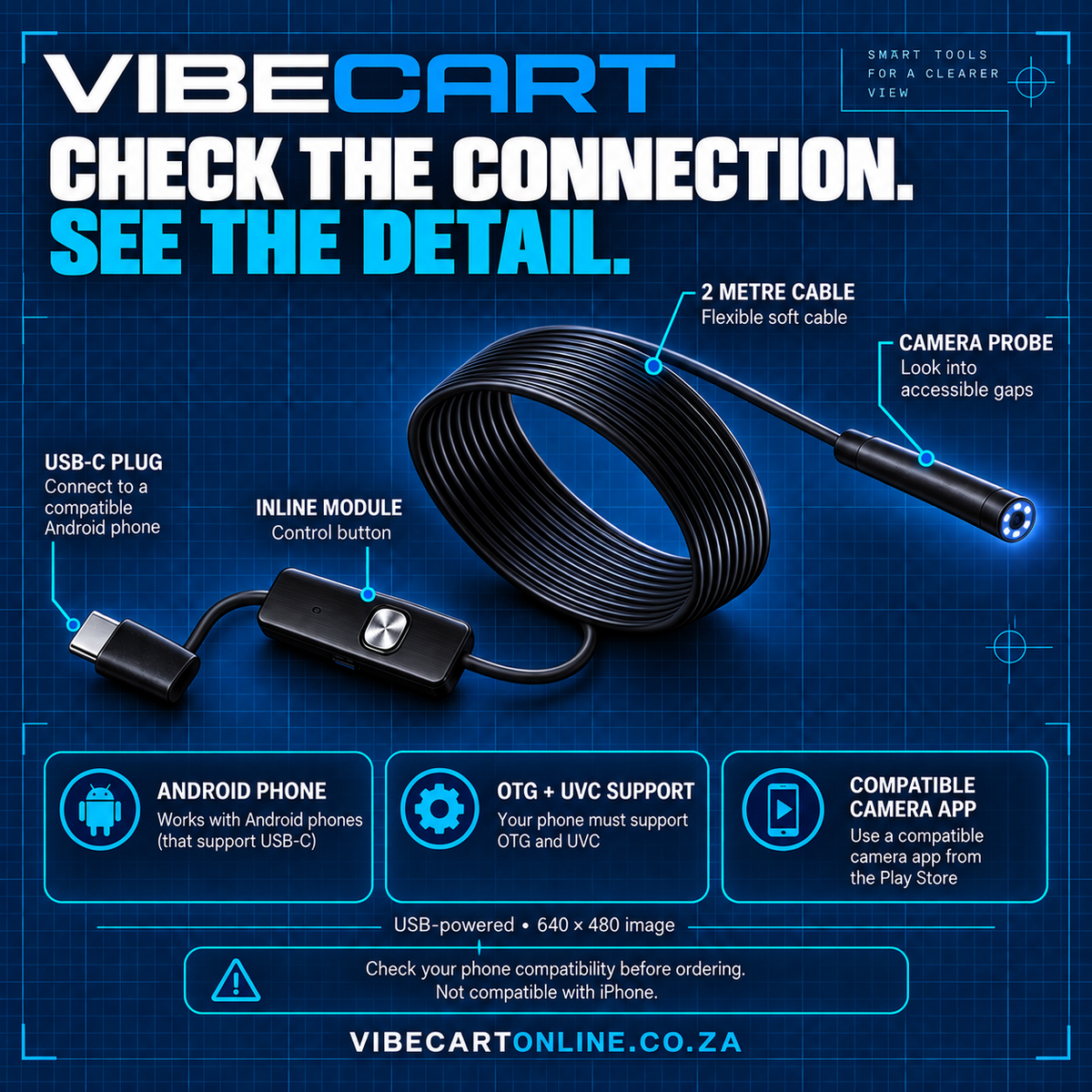 Inspection camera connection guide: compatible Android phone, OTG, UVC and camera app required