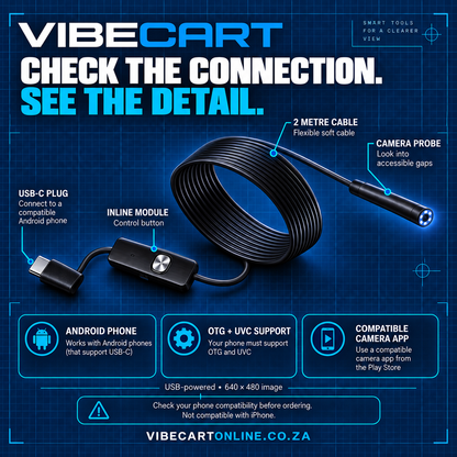Inspection camera connection guide: compatible Android phone, OTG, UVC and camera app required