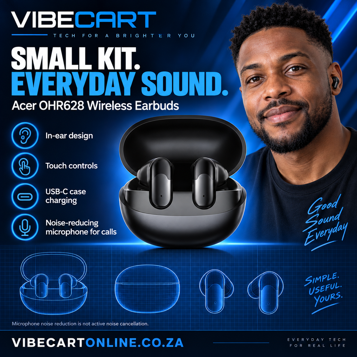 Earbud touch controls and USB-C case features