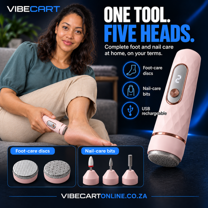 Five foot-care and nail-care heads supplied with the selected kit