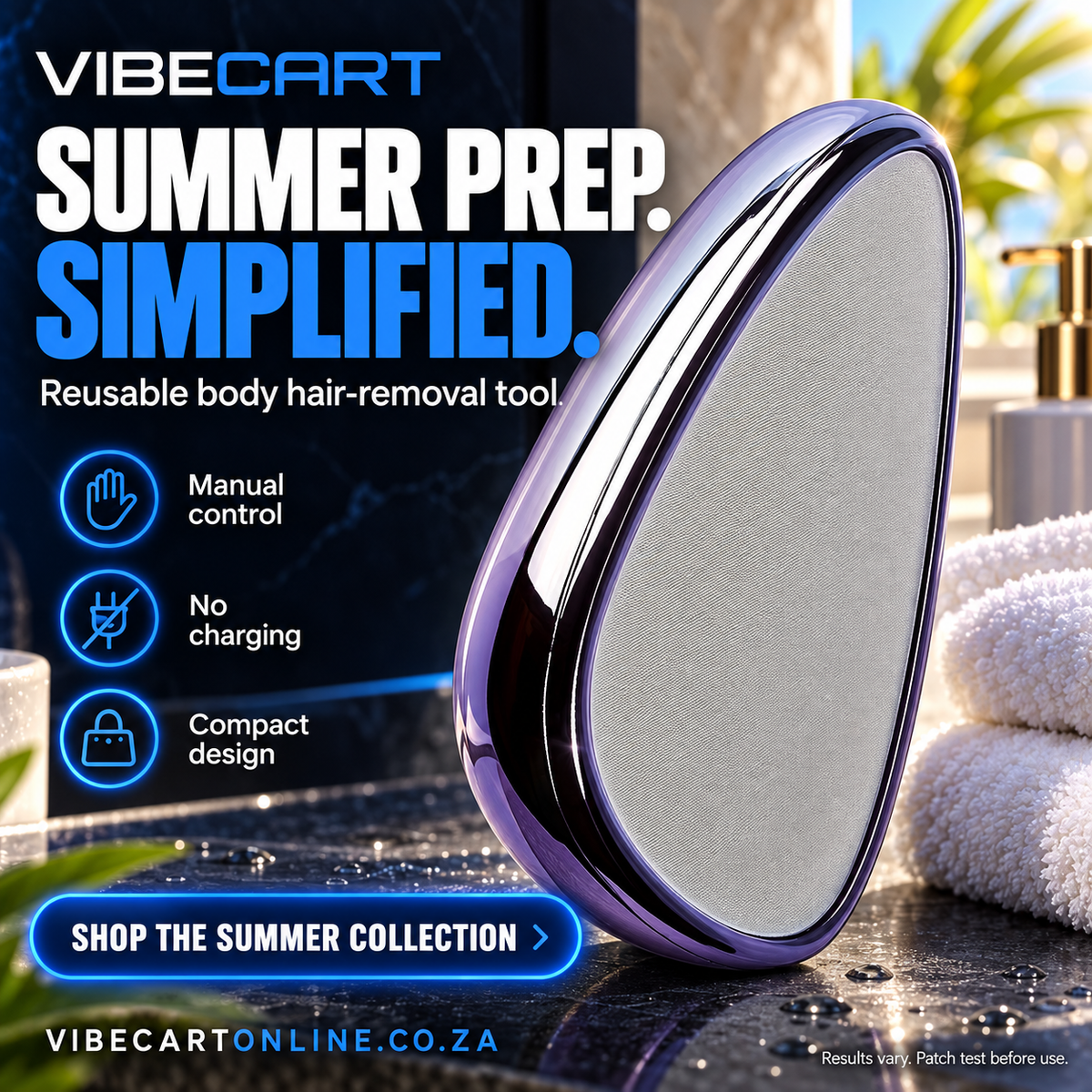 Purple reusable manual hair-removal tool with no-charging benefit