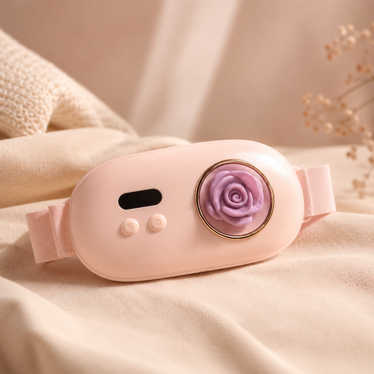 Pink rechargeable heating and massage belt lifestyle image
