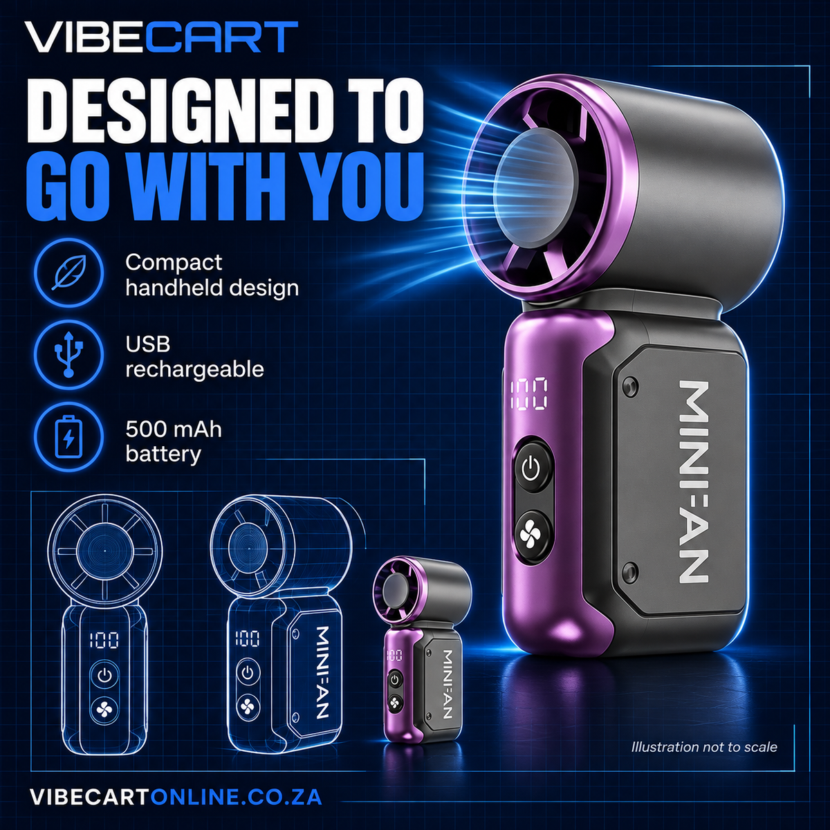 USB rechargeable 500 mAh personal fan feature blueprint