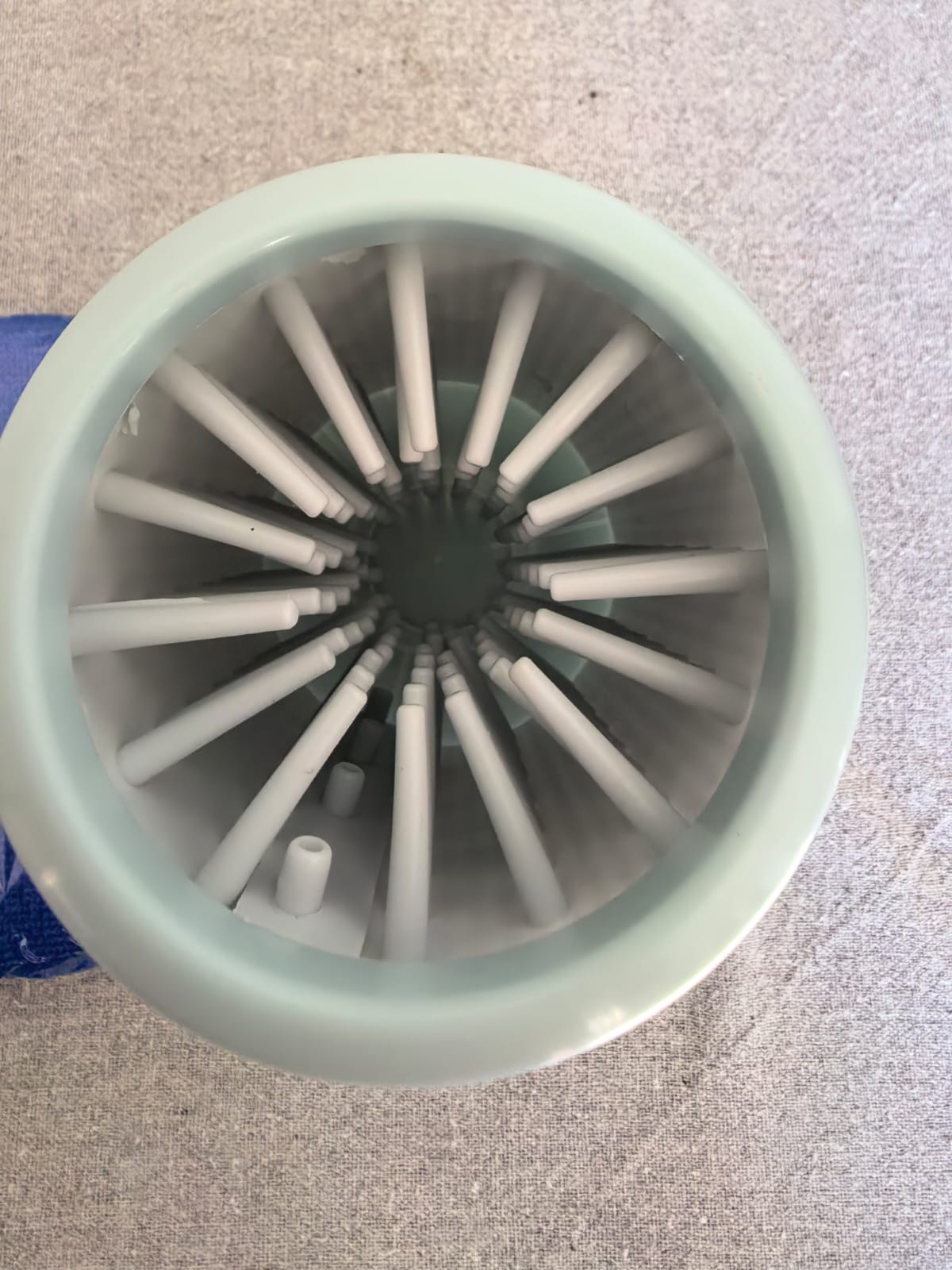 Close-up of the soft silicone paw-cleaning bristles inside the washer
