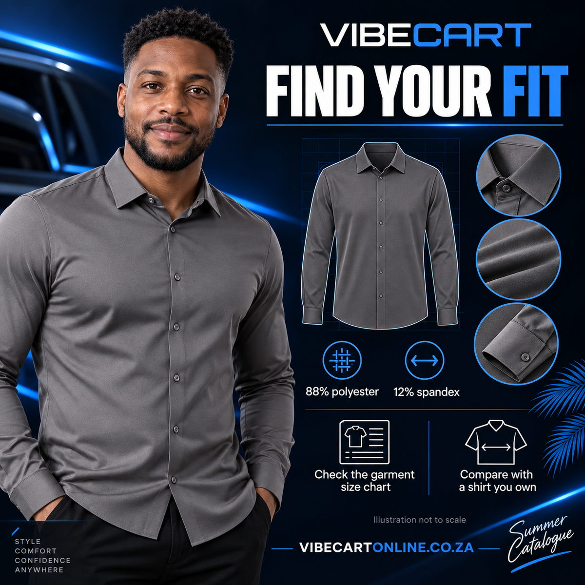 Grey shirt composition and garment sizing guidance