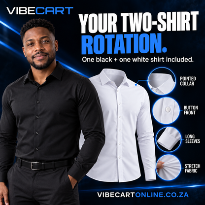 Two-shirt pack collar buttons and fabric features