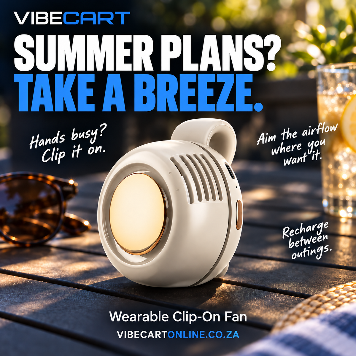 Summer use notes for the white wearable clip-on fan